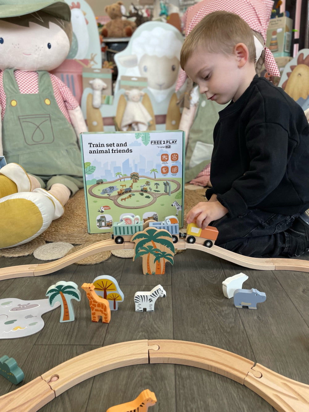 FreeON free2play fa vasút szett vagonokkal, állatokkal (80630)